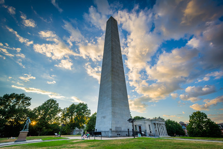 The Bunker Hill Monument at sunset, in Charlestown, Boston, Massachusetts.のeditorial素材