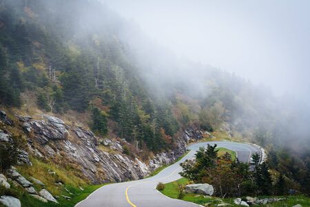 The road to Grandfather Mountain in fog, at Grandfather Mountain, North Carolina.