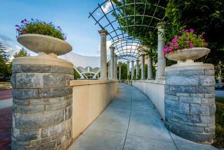 Trellis and walkway at Pack Square Park, in downtown Asheville, North Carolina.