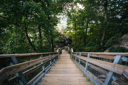Stairways at Chimney Rock State Park, North Carolina.の写真素材