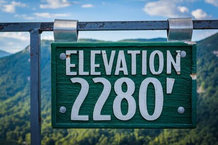 Elevation sign on Chimney Rock, at Chimney Rock State Park, North Carolina.の写真素材