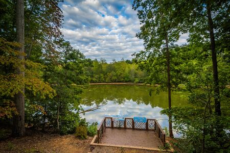 Platform and view of Lake Norman at Lake Norman State Park, North Carolina.の写真素材