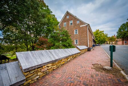 Old houses in the Old Salem Historic District, in downtown Winston-Salem, North Carolina.の写真素材