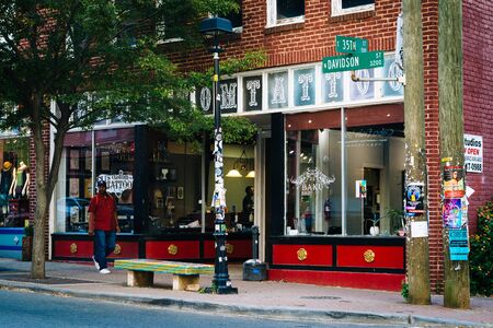 Business on Davidson Street, in NoDa, Charlotte, North Carolina.のeditorial素材