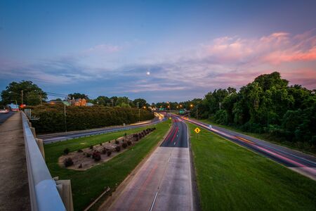 Long exposure of traffic on the Andrew Jackson Highway from the Central Avenue Bridge, in Charlotte, North Carolinaの写真素材