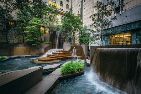 Fountains at Thomas Polk Park, in Uptown Charlotte, North Carolina.の写真素材