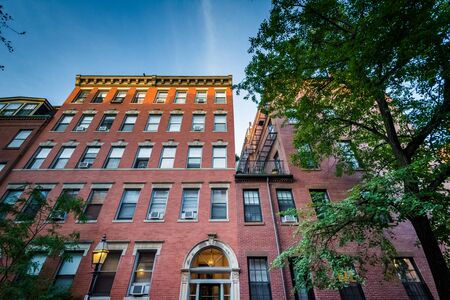 Historic brick buildings in Beacon Hill, Boston, Massachusetts.の写真素材