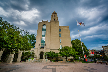 Buildings and Marsh Plaza at Boston University, in Boston, Massachusetts.の写真素材