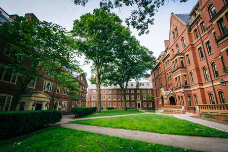 Buildings and walkways at the Harvard Yard, at Harvard University, in Cambridge, Massachusetts.のeditorial素材
