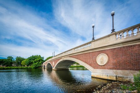 The John W. Weeks Bridge and Charles River in Cambridge, Massachusetts.の写真素材