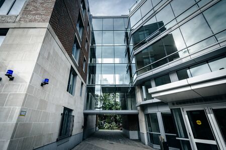 Modern building near Harvard Square, in Cambridge, Massachusetts.