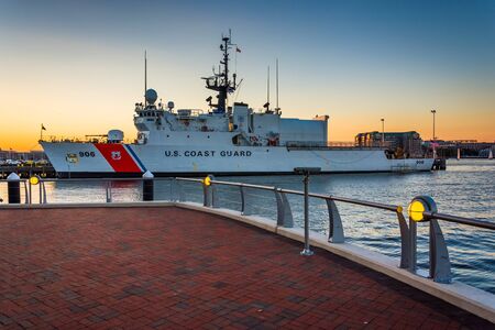 United States Coast Guard ship in the Boston Inner Harbor, in Boston, Massachusetts.の写真素材