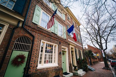 Historic brick houses in Society Hill, Philadelphia, Pennsylvania.