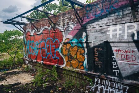 Graffiti at Reading Viaduct in Philadelphia, Pennsylvania.のeditorial素材