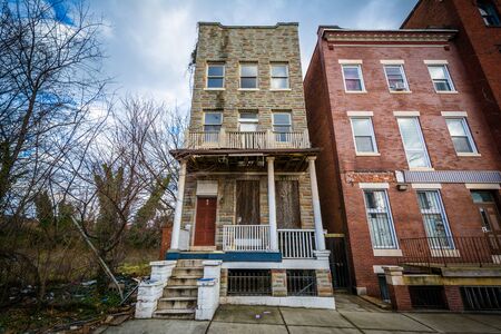 House along Carey Street, at Franklin Square, in Baltimore, Maryland.の写真素材