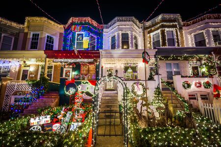 The Miracle on 34th Street Christmas lights at night, in Hampden, Baltimore, Maryland.のeditorial素材