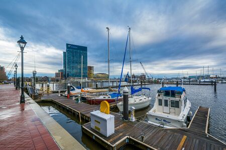 A marina in Harbor East, Baltimore, Maryland.のeditorial素材