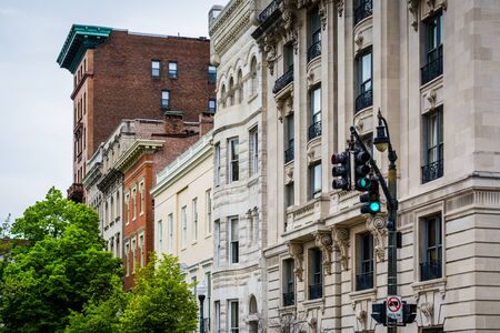 Historic buildings along Charles Street, in Mount Vernon, Baltimore, Maryland.