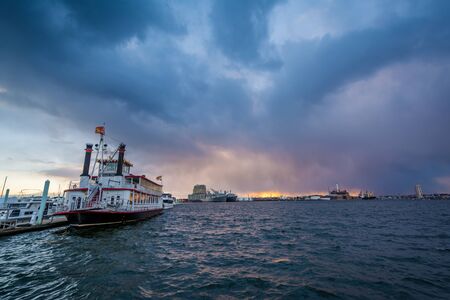 The Black Eyed Susan Riverboat at sunset, in Canton, Baltimore, Maryland.のeditorial素材