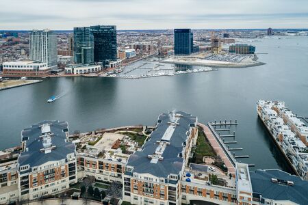 Aerial view of the Inner Harbor and Harbor East, in Baltimore, Maryland.の写真素材