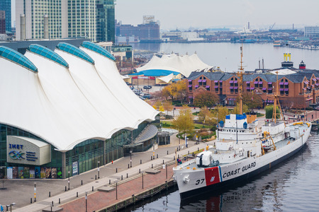 The USCGC Taney and buildings at the Inner Harbor, in Baltimore, Maryland.のeditorial素材