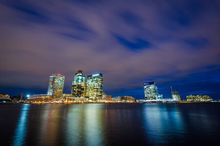 View of Harbor East at night, in Baltimore, Maryland.の写真素材
