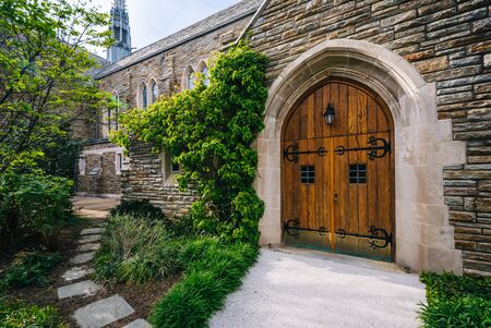 Entrance to a chapel at Loyola University Maryland, in Baltimore, Maryland.の写真素材