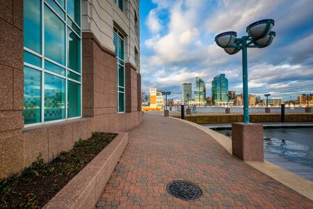 Walkway and the Harborview Tower, in Baltimore, Maryland.の写真素材