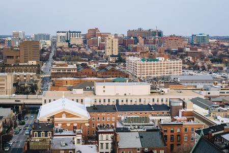 View toward East Baltimore from Mount Vernon, in Baltimore, Maryland.のeditorial素材