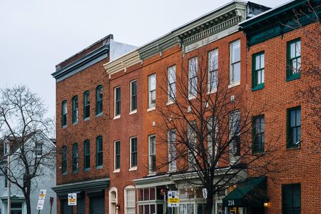 Brick row houses in Mount Vernon, Baltimore, Maryland.のeditorial素材