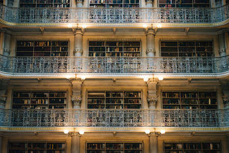 Balconies in the Peabody Library, in Mount Vernon, Baltimore, Maryland.のeditorial素材