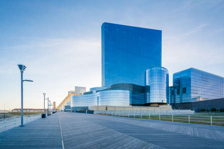 Modern architecture and the Boardwalk in Atlantic City, New Jersey.のeditorial素材