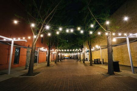 String lights at Century Plaza at night, in downtown Roanoke, Virginia.の写真素材