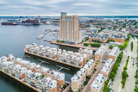 View of waterfront residences in the Inner Harbor, Baltimore, Maryland.のeditorial素材