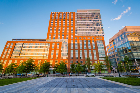 Modern buildings and Eager Park, in Baltimore, Maryland.のeditorial素材