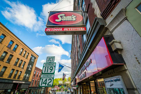 Buildings on Main Street in downtown Brattleboro, Vermont.のeditorial素材