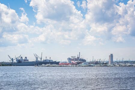The harbor of Baltimore, seen from Canton Waterfront Park, in Baltimore, Maryland.