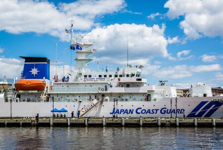 A Japanese Coast Guard ship in Fells Point, Baltimore, Maryland.のeditorial素材