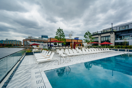 The pool at the Sagamore Pendry Hotel in Fells Point, Baltimore, Maryland.のeditorial素材