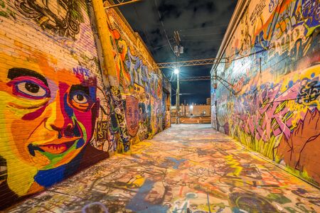 Graffiti Alley at night, in Station North, Baltimore, Maryland.のeditorial素材