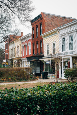Businesses and houses on East Capitol Street in Capitol Hill, Washington, DCのeditorial素材