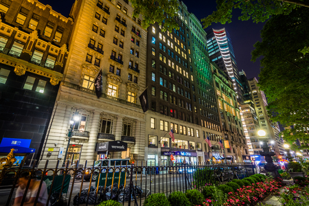 40th Street at night, at Bryant Park in Midtown Manhattan, New York Cityのeditorial素材