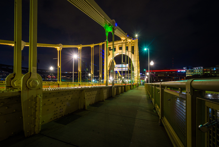 The Roberto Clemente Bridge at night, in Pittsburgh, Pennsylvania.のeditorial素材