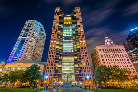 Modern buildings at night, in downtown Columbus, Ohioのeditorial素材