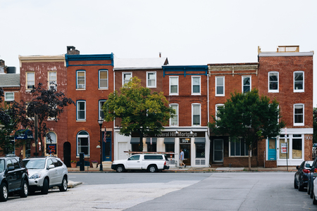 Brick row houses on Light Street, in Federal Hill, Baltimore, Marylandのeditorial素材