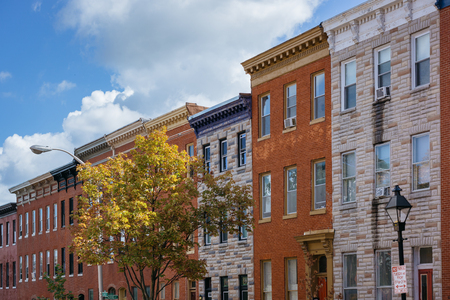 Row houses near Hollins Market, in Baltimore, Marylandのeditorial素材
