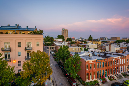 View of Hamburg Street at sunset in Federal Hill, Baltimore, Marylandのeditorial素材