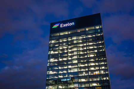 The Exelon Building at night, in Baltimore, Marylandのeditorial素材