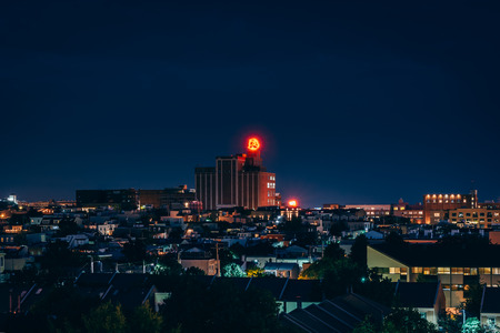 View of the Natty Boh Tower at night in Canton, Baltimore, Marylandのeditorial素材