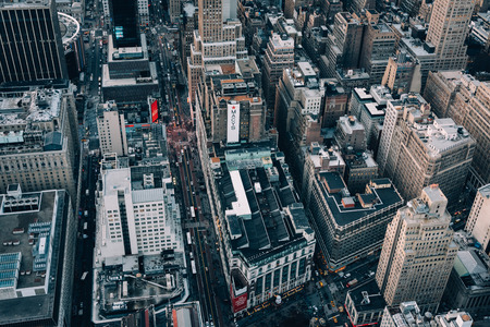 A bird's eye view of buildings in Midtown Manhattan, New York City